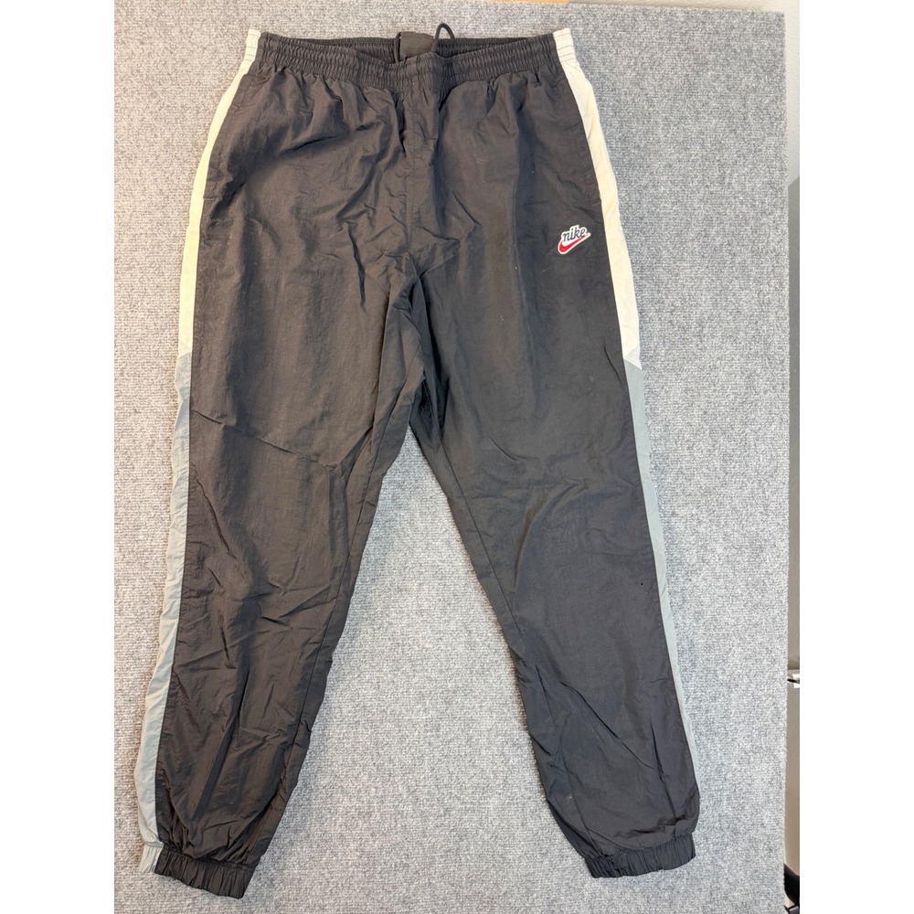 Nike Mens Large Black Nylon Track Pants Colorblock Mesh Lined Joggers Streetwear